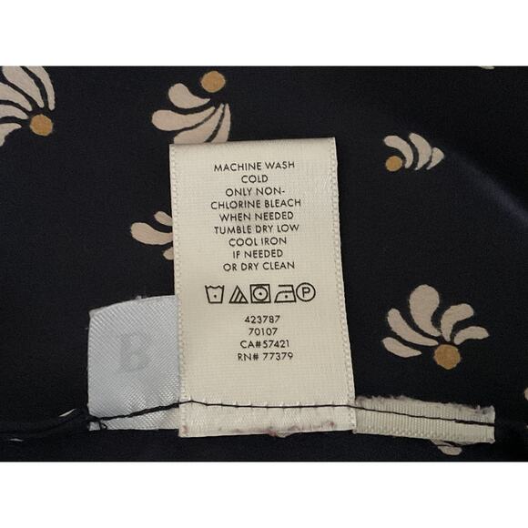 Ann Taylor Women's Large Navy Blue Blouse Floral Cold Shoulder Sleeve Polyester - Picture 7 of 11